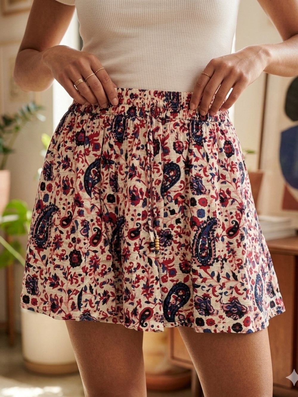 Zara Women’s Size 12 US Mini Skirt Floral Paisley Red Summer